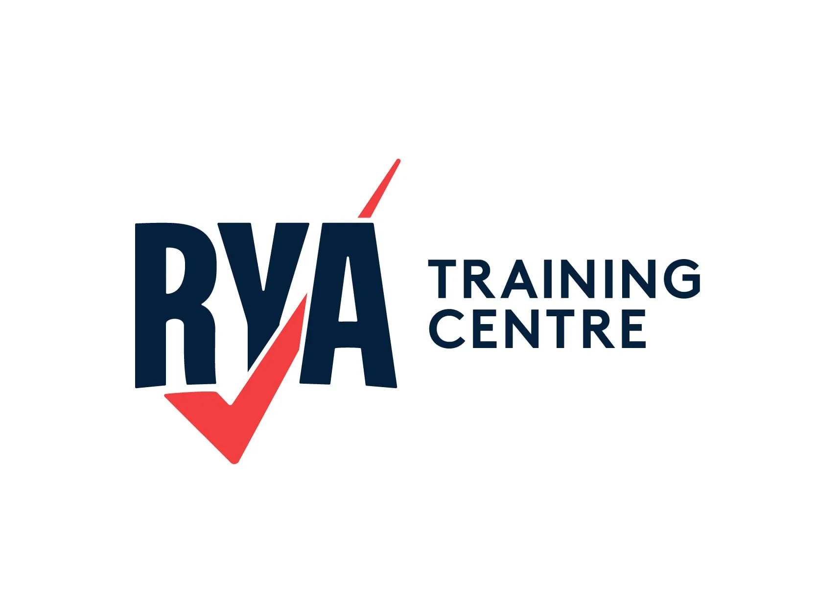Logo for RYA Training Centre featuring stylized blue and red letters with a check mark. Represents boating education and certification services.