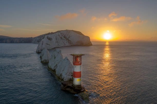 solo sailing UK legal requirements — aerial view of The Needles chalk formations on the Isle of Wight