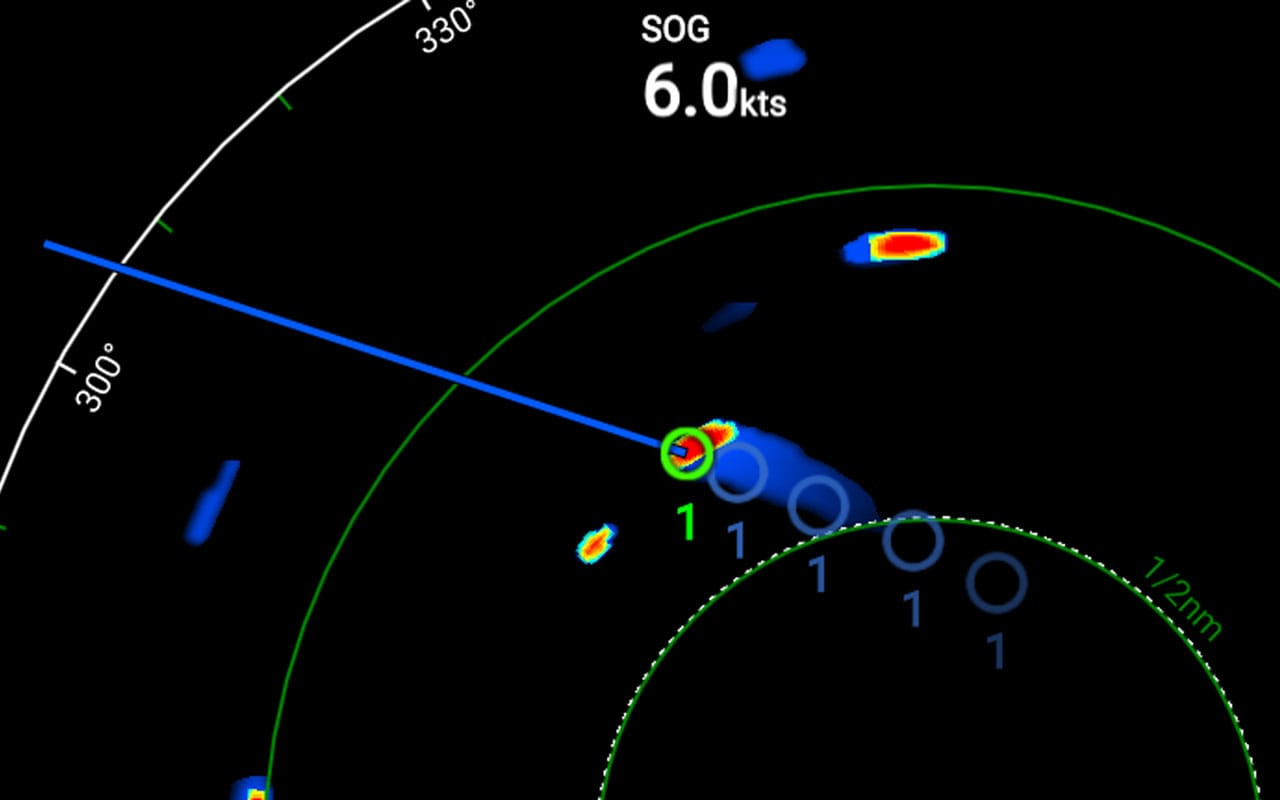 engine failure Solent — marine radar screen displaying navigation data and ship speed